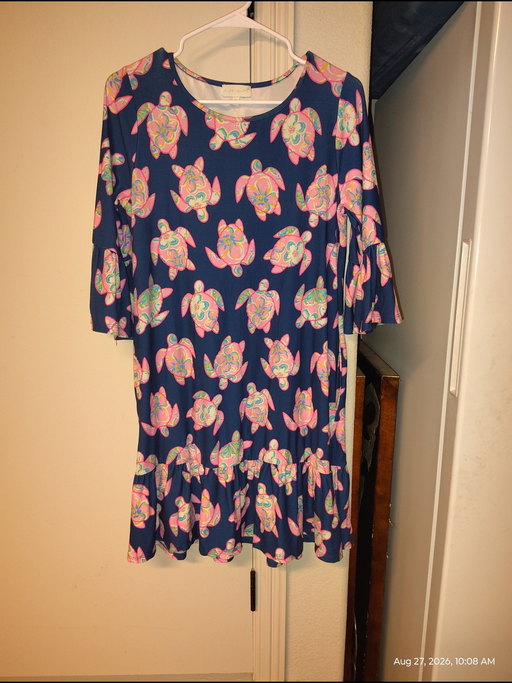 Simply Southern Navy Mini Dress with Pink & Mint Turtle Print
